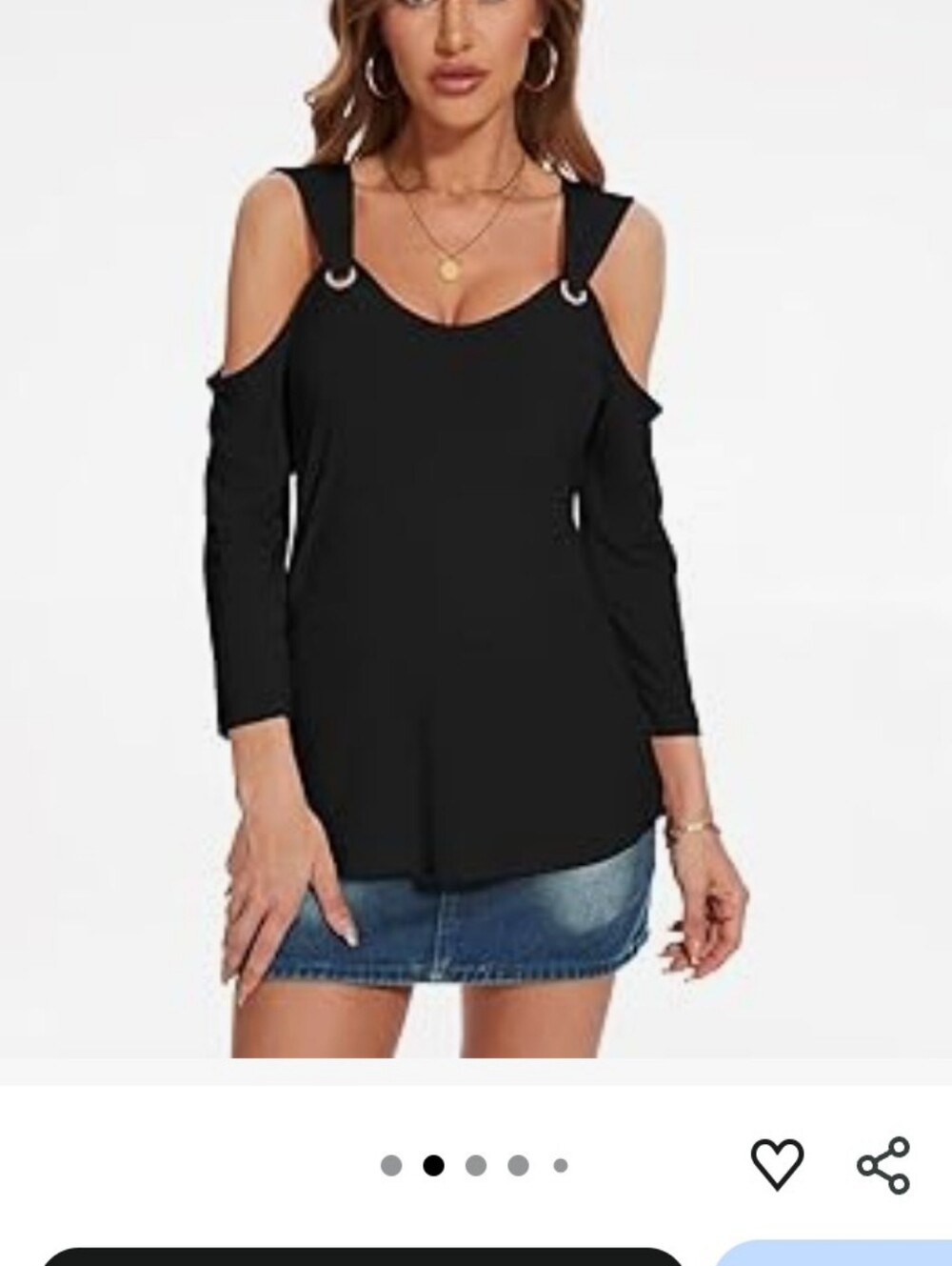 Black Cold-Shoulder Ring Detail Top Large